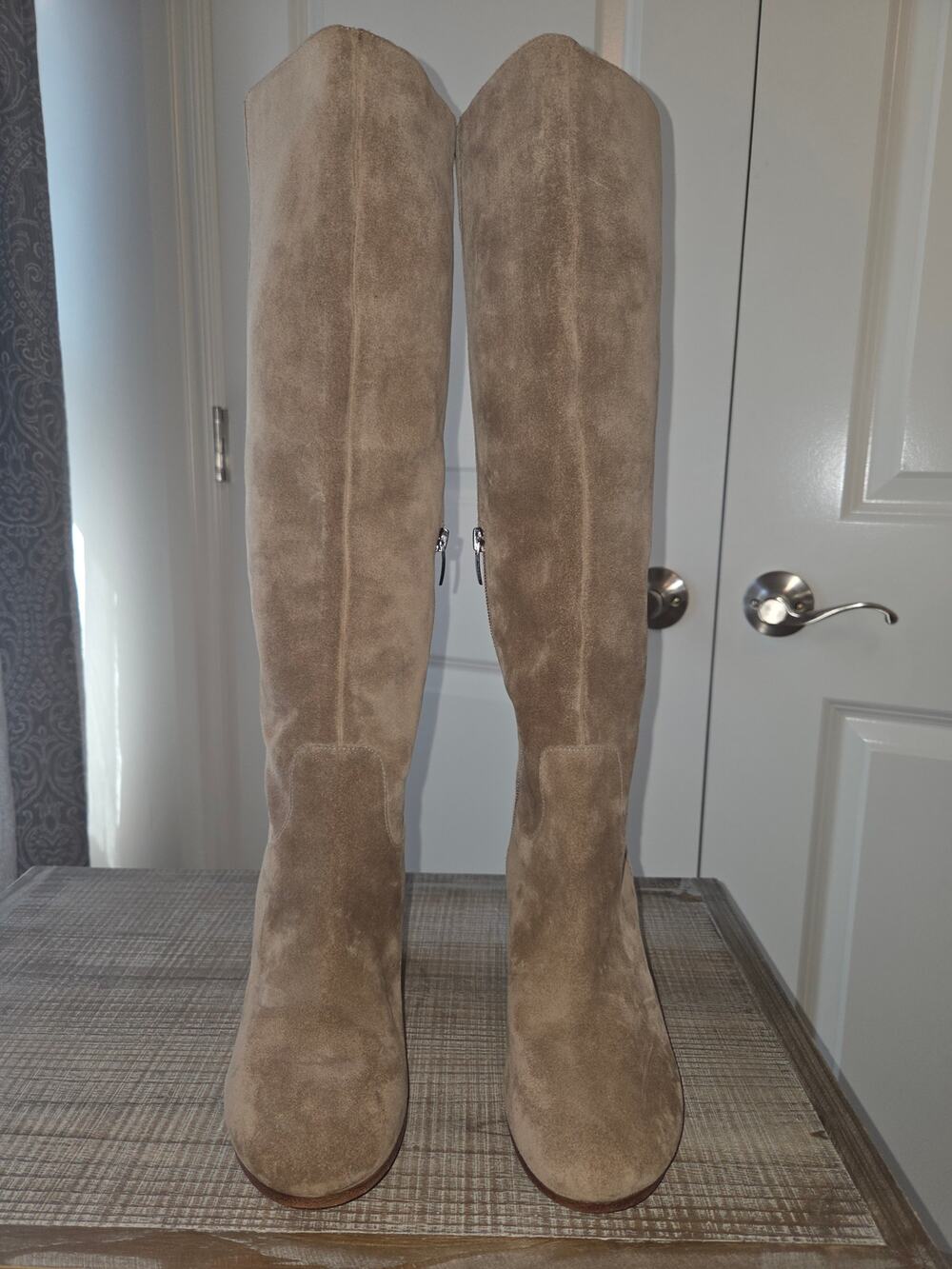 Via Spiga Beige/Tan Suede Knee Boots Block Heel Size 8 M